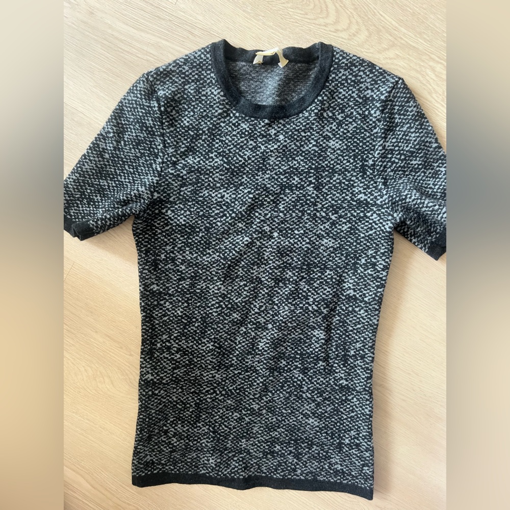 Michael Kors Black and Gray crew Neck Sweater Textured Knit